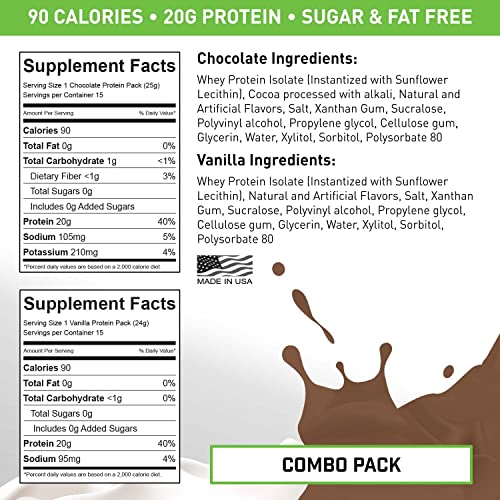 VADE Nutrition Dissolvable Protein Packs - 100% Whey Isolate Protein Powder Chocolate & Vanilla Milkshake - Low Carb, Low Calorie, Lactose Free, Sugar Free, Fat Free, Gluten Free - 30 Packets to Go