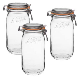 le parfait super jar - 1.5l french glass canning jar w/round body, airtight rubber seal & glass lid (48oz/quart & half, pack of 3)