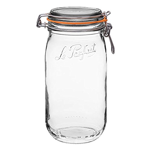 Le Parfait Super Jar - 1.5L French Glass Canning Jar w/Round Body, Airtight Rubber Seal & Glass Lid (48oz/Quart & Half, Pack of 3)