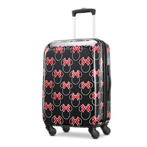american tourister disney hardside luggage with spinner wheels, black,white,red/minnie mouse head bow, carry-on 21-inch