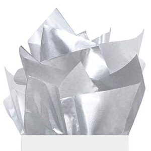uniqooo 60 sheets metallic silver foil gift tissue paper bulk, recyclable durable for gift bags box gift wrapping diy craft, wedding birthday party favor decor, shredded filler, pinata, lrg 20x26 inch