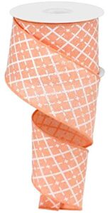 peach coral white silver glittered argyle wired ribbon 2.5" x 10 yards