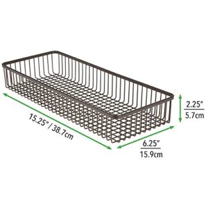 mDesign Metal Farmhouse Kitchen Cabinet Drawer Organizer Basket Tray, Shallow Storage Bin for Cutlery, Serving Spoons, Cooking Utensils, Appliances, Gadgets, Unity Collection, 15" Long, 2 Pack, Bronze