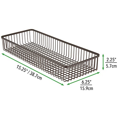 mDesign Metal Farmhouse Kitchen Cabinet Drawer Organizer Basket Tray, Shallow Storage Bin for Cutlery, Serving Spoons, Cooking Utensils, Appliances, Gadgets, Unity Collection, 15" Long, 2 Pack, Bronze