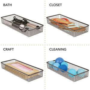 mDesign Metal Farmhouse Kitchen Cabinet Drawer Organizer Basket Tray, Shallow Storage Bin for Cutlery, Serving Spoons, Cooking Utensils, Appliances, Gadgets, Unity Collection, 15" Long, 2 Pack, Bronze