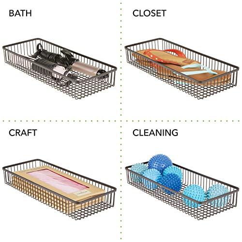 mDesign Metal Farmhouse Kitchen Cabinet Drawer Organizer Basket Tray, Shallow Storage Bin for Cutlery, Serving Spoons, Cooking Utensils, Appliances, Gadgets, Unity Collection, 15" Long, 2 Pack, Bronze