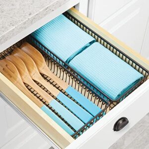 mDesign Metal Farmhouse Kitchen Cabinet Drawer Organizer Basket Tray, Shallow Storage Bin for Cutlery, Serving Spoons, Cooking Utensils, Appliances, Gadgets, Unity Collection, 15" Long, 2 Pack, Bronze