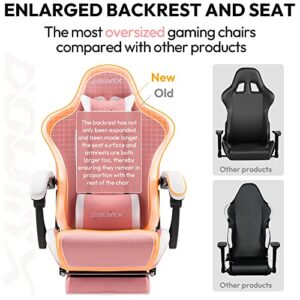 Dowinx Gaming Chair Ergonomic Racing Style Recliner with Massage Lumbar Support, Office Armchair for Computer PU Leather E-Sports Gamer Chairs with Retractable Footrest (White&Pink)