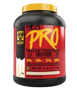 mutant pro - triple whey protein powder supplement - time-released for enhanced amino acid absorption - decadent gourmet flavors (vanilla milkshake, 5 lbs)