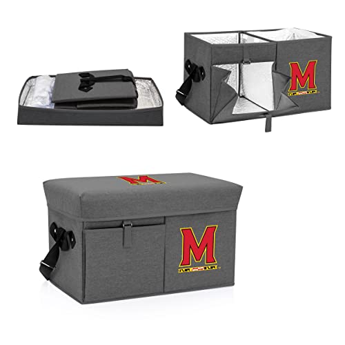 PICNIC TIME NCAA Maryland Terrapins Ottoman Portable Cooler, Collapsible Cooler with Seat, Tailgating Cooler, Picnic Cooler Tote, (Gray)
