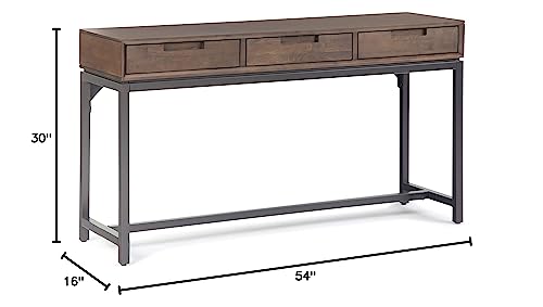 SIMPLIHOME Banting SOLID WOOD and Metal 54 inch Wide Wide Console Sofa Entryway Table in Walnut Brown with Storage, 3 Drawers, for the Living Room, Entryway and Bedroom