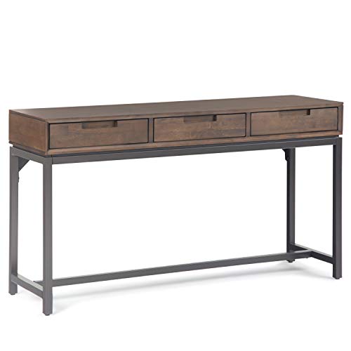 SIMPLIHOME Banting SOLID WOOD and Metal 54 inch Wide Wide Console Sofa Entryway Table in Walnut Brown with Storage, 3 Drawers, for the Living Room, Entryway and Bedroom