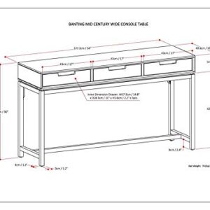 SIMPLIHOME Banting SOLID WOOD and Metal 54 inch Wide Wide Console Sofa Entryway Table in Walnut Brown with Storage, 3 Drawers, for the Living Room, Entryway and Bedroom