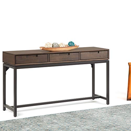 SIMPLIHOME Banting SOLID WOOD and Metal 54 inch Wide Wide Console Sofa Entryway Table in Walnut Brown with Storage, 3 Drawers, for the Living Room, Entryway and Bedroom