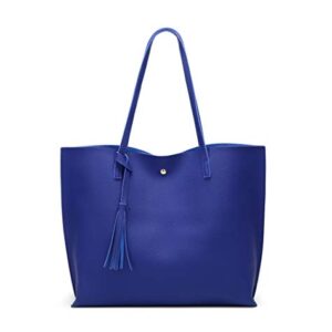 Dreubea Women's Soft Faux Leather Tote Shoulder Bag from, Big Capacity Tassel Handbag Royal Blue