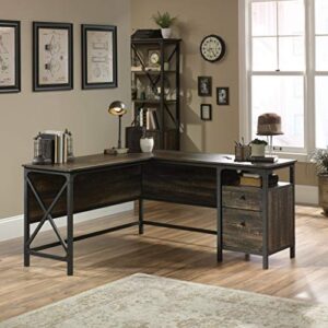 Sauder Steel River L-Shaped Desk, L: 59.84" x W: 57.32" x H: 29.53", Carbon Oak Finish