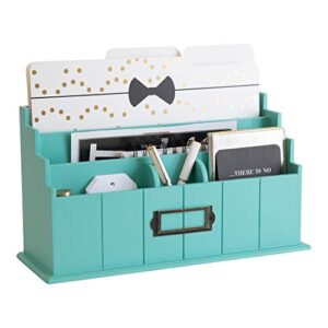 blu monaco teal wooden mail organizer - 3 tier teal desk organizer - rustic country mail sorter - kitchen countertop organizer mail basket…