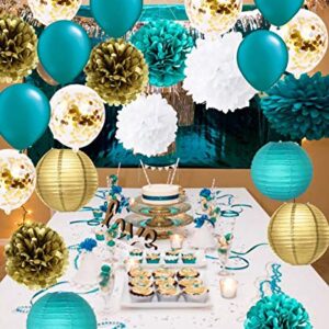 Teal Turquoise Gold Birthday Decorations for Women Teal Gold Baby Shower Decorations Wedding Bridal Shower Teal Gold Confetti Latex Balloons Teal Balloons Teal Engagement/ Graduation Decorations 2023