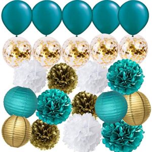 Teal Turquoise Gold Birthday Decorations for Women Teal Gold Baby Shower Decorations Wedding Bridal Shower Teal Gold Confetti Latex Balloons Teal Balloons Teal Engagement/ Graduation Decorations 2023