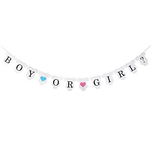 Gender Reveal Party Decorations BOY OR GIRL Banner Glitter Gender Reveal Cupcake Toppers Glitter Gold Pink Blue Triangle Garland Star Garland Tissue Paper Pom Poms Paper Lanterns for Baby Shower Party