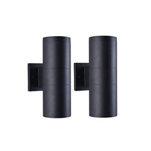 mirrea modern outdoor porch light patio light in 2 lights with aluminum cylinder and tempered glass cover waterproof wall sconce 2 pack (matte black)
