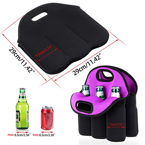 Hipiwe 6 Pack Beer Cooler Tote Bag, Extra Thick Neoprene Beer Bottle/Can/Beverage Carrier, Insulated Feeding Bottles Tote Sleeve