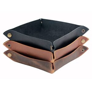 boshiho Valet Tray for Men, Leather Jewelry Catchall Key Phone Coin Box Change Caddy Bedside Storage Box (Crazy Horse Leather - Dark Brown)