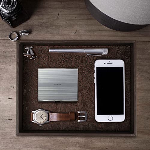 Gurfuy Valet Tray for Men 10" x 8" - Faux Leather Vanity Display Tray Catchall Tray Desktop Nightstand Dresser Organizer for Storing Keys Change Wallet Phone Glasses Watch Storage Caddy Brown