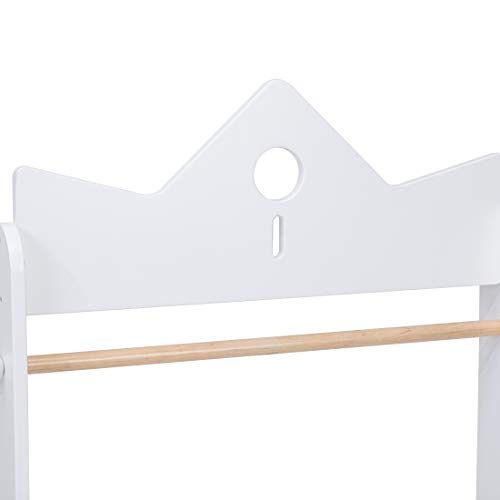 JOLIE VALLÉE TOYS & HOME 2-in-1 Kids Wood Armoire Wardrobe Crown Clothes Rack, White Baby Clothes Storage Rack Standing Closet, Boutique Clothes Rack Organizer for Toddler Girls 2-5 Years