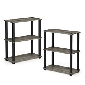 furinno turn-s-tube 3-tier compact multipurpose shelf 2-pack french oak grey/black