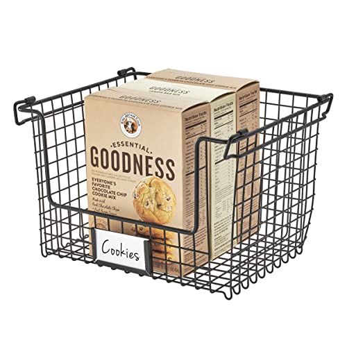 iDesign Classico Storage Basket with Handles for Pantry, Kitchen, Bathroom, Countertop, and Desk Organization, 12" x 10" x 7.75", Stackable-Large