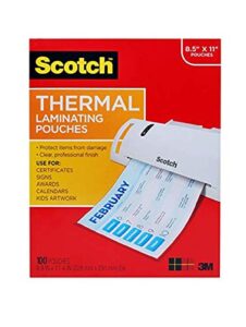 scotch thermal laminating pouches, 8.9 x 11.4 -inches, 3 mil thick, 100-pack (tp3854-100) (2 case(100-pack))
