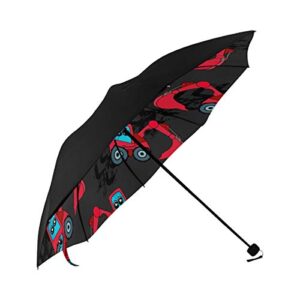 toy tractor child retro creative art painting cartoon animation compact travel umbrella parasol anti uv foldable umbrellas(underside printing) as best present for women uv protection
