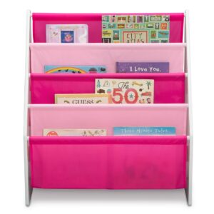 Delta Children Sling Rack Bookshelf for Kids - Easy-to-Reach Storage for Magazines or Coloring Books - Ideal for Playrooms & Homeschooling - Greenguard Gold Certified, White/Pink