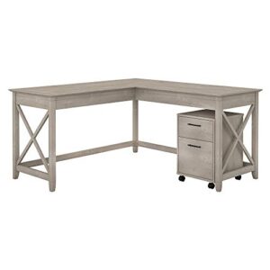 bush furniture key west 60w l shaped desk with mobile file cabinet in washed gray