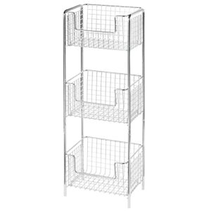 mDesign Steel Freestanding Storage Organizer Tower Rack Basket Shelf, Metal 3-Tier Furniture Unit for Kitchen Pantry - Holds Fruit, Potatoes, Snacks, Drinks, Appliances - Concerto Collection - Chrome
