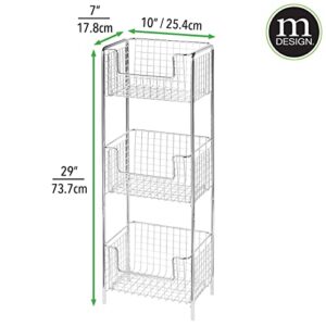 mDesign Steel Freestanding Storage Organizer Tower Rack Basket Shelf, Metal 3-Tier Furniture Unit for Kitchen Pantry - Holds Fruit, Potatoes, Snacks, Drinks, Appliances - Concerto Collection - Chrome