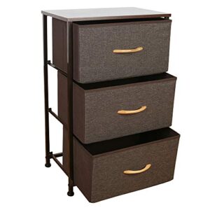 Home Dresser｜Storage Organizer｜Storage Tower｜Wood Top｜Removable Drawers｜Non-Woven Synthetic Fabric｜Height Adjustable Feet｜Organizer Unit for Bedroom,LivingRoom,Hallway,Entryway (3 Drawers -Espresso)