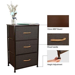 Home Dresser｜Storage Organizer｜Storage Tower｜Wood Top｜Removable Drawers｜Non-Woven Synthetic Fabric｜Height Adjustable Feet｜Organizer Unit for Bedroom,LivingRoom,Hallway,Entryway (3 Drawers -Espresso)