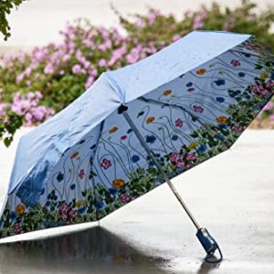 totes InBrella Reverse Closing Folding Umbrella – Inverted Closure Compact Umbrella – Portable, Windproof Rain-resistant Travel Umbrella with Recycled Canopy, Automatic Open and Close, Flower Garden