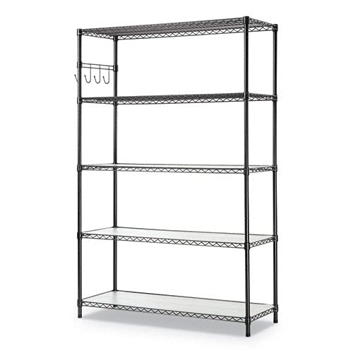 Alera 5-Shelf Wire Shelving Kit with Casters and Shelf Liners, 48w x 18d x 72h, Black Anthracite