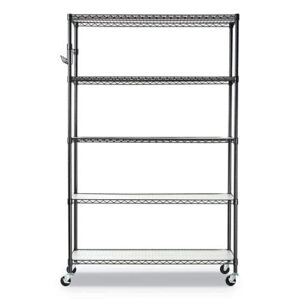 Alera 5-Shelf Wire Shelving Kit with Casters and Shelf Liners, 48w x 18d x 72h, Black Anthracite