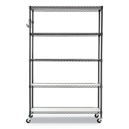 Alera 5-Shelf Wire Shelving Kit with Casters and Shelf Liners, 48w x 18d x 72h, Black Anthracite