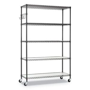 Alera 5-Shelf Wire Shelving Kit with Casters and Shelf Liners, 48w x 18d x 72h, Black Anthracite