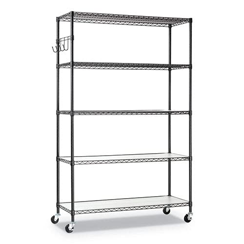 Alera 5-Shelf Wire Shelving Kit with Casters and Shelf Liners, 48w x 18d x 72h, Black Anthracite