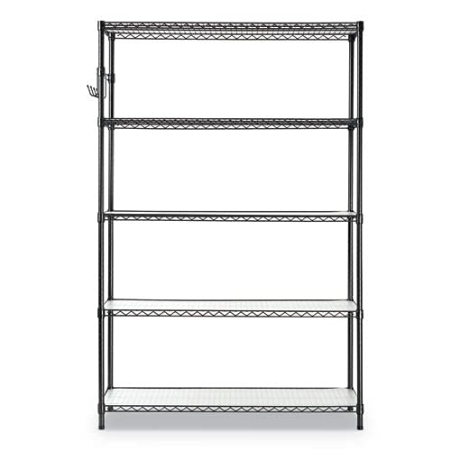 Alera 5-Shelf Wire Shelving Kit with Casters and Shelf Liners, 48w x 18d x 72h, Black Anthracite