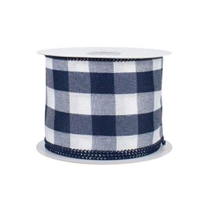 navy blue plaid wired ribbon - 2 1/2" x 10 yards, summer, fall, christmas, birthday, wedding decor, father's day, baby shower, farmhouse decor, easter, spring decor