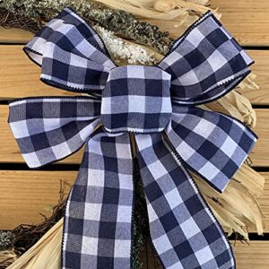 Navy Blue Plaid Wired Ribbon - 2 1/2" x 10 Yards, Summer, Fall, Christmas, Birthday, Wedding Decor, Father's Day, Baby Shower, Farmhouse Decor, Easter, Spring Decor