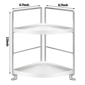 KINGBERWI 2-Tier Bathroom Corner Counter Organizer, Makeup Storage Shelf Vanity Tray, Bathroom Sink Countertop Organizer, Silver