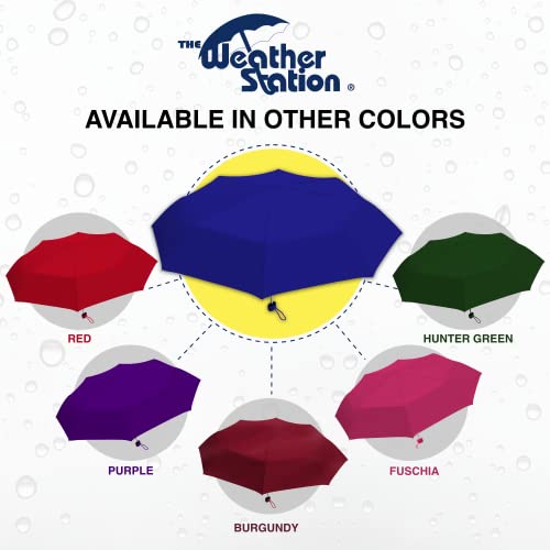 Weather Station Mini Rain Umbrella, Ultra Lite Manual Folding Umbrella, Windproof, Lightweight and Packable for Travel, Full 42 Inch Arc, Royal Blue